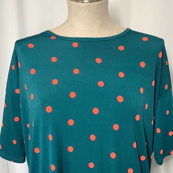 LuLaroe Irma Tunic Dark Green/Orange Polka Dot,  Size XXS - Picture 3 of 9